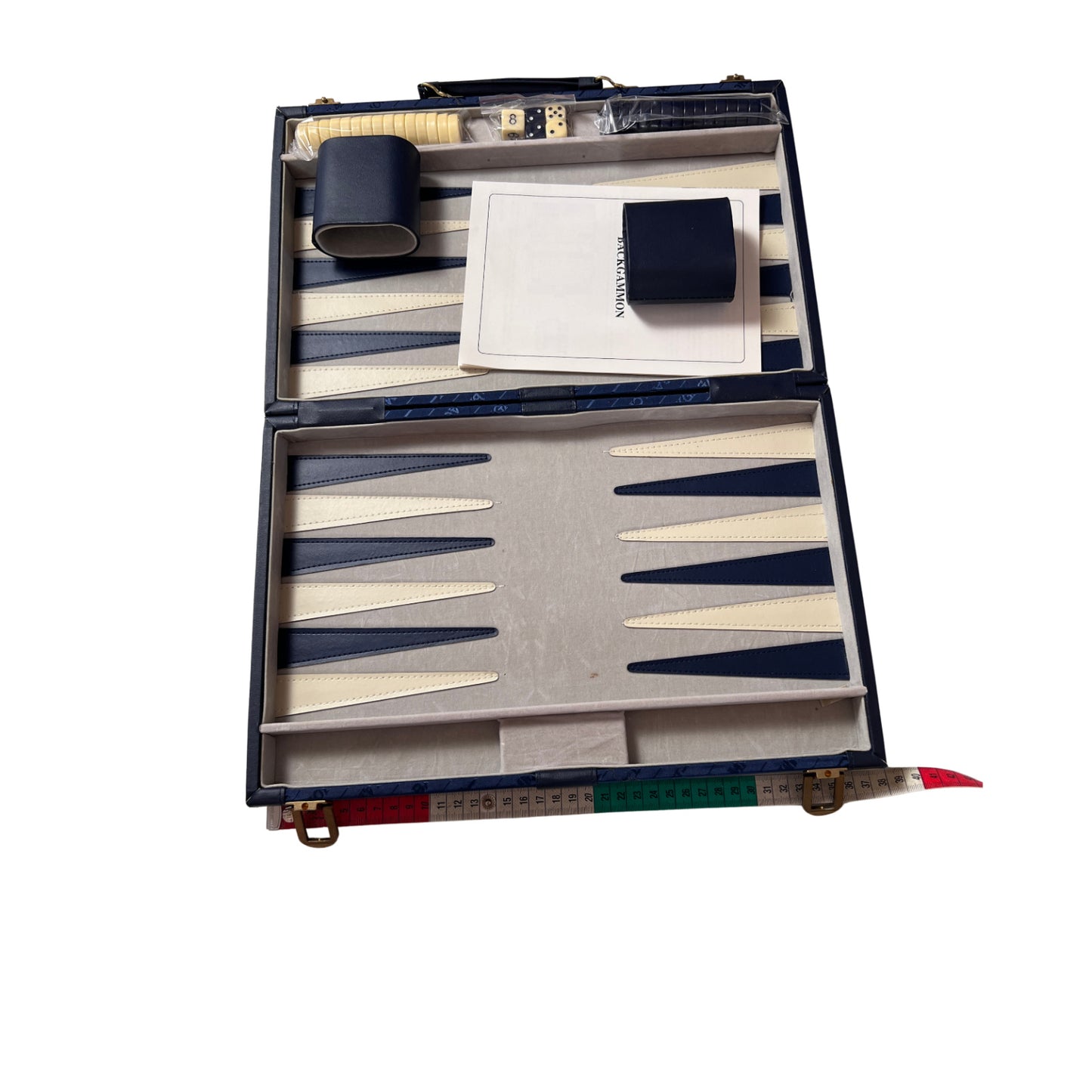 Großer Backgammon Kunstleder-Koffer - blau  38 x 25 cm geschlossen – Brettspielimperium