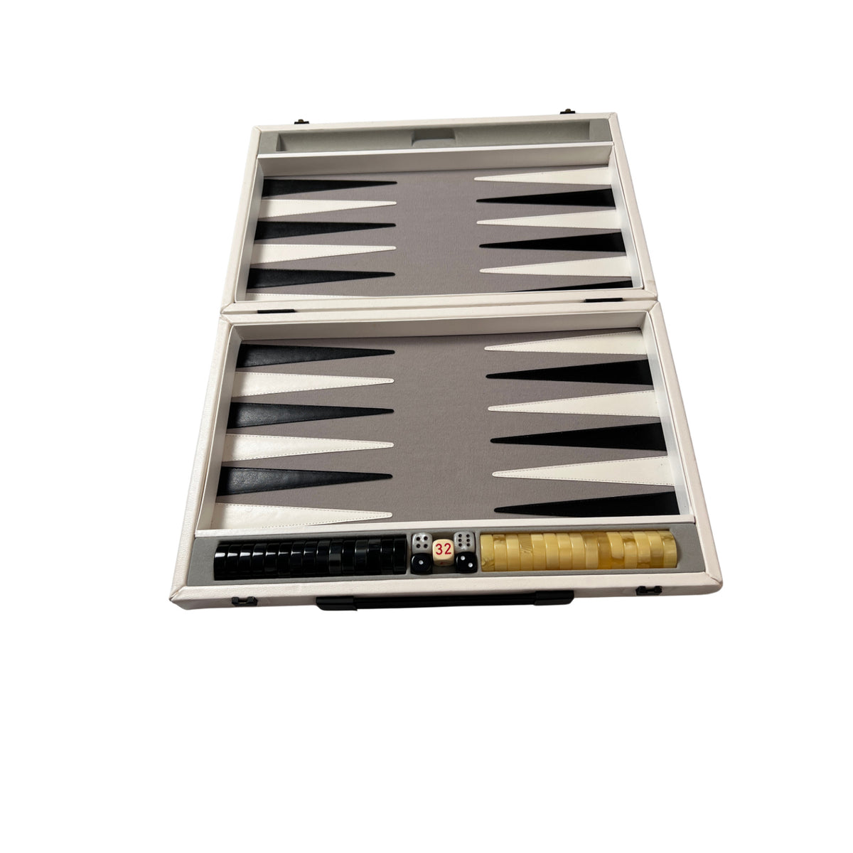 Großer Backgammon Kunstleder-Koffer -Weiss 38 x 25 cm geschlossen – Brettspielimperium
