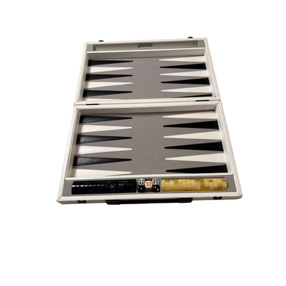 Großer Backgammon Kunstleder-Koffer -Weiss 38 x 25 cm geschlossen – Brettspielimperium
