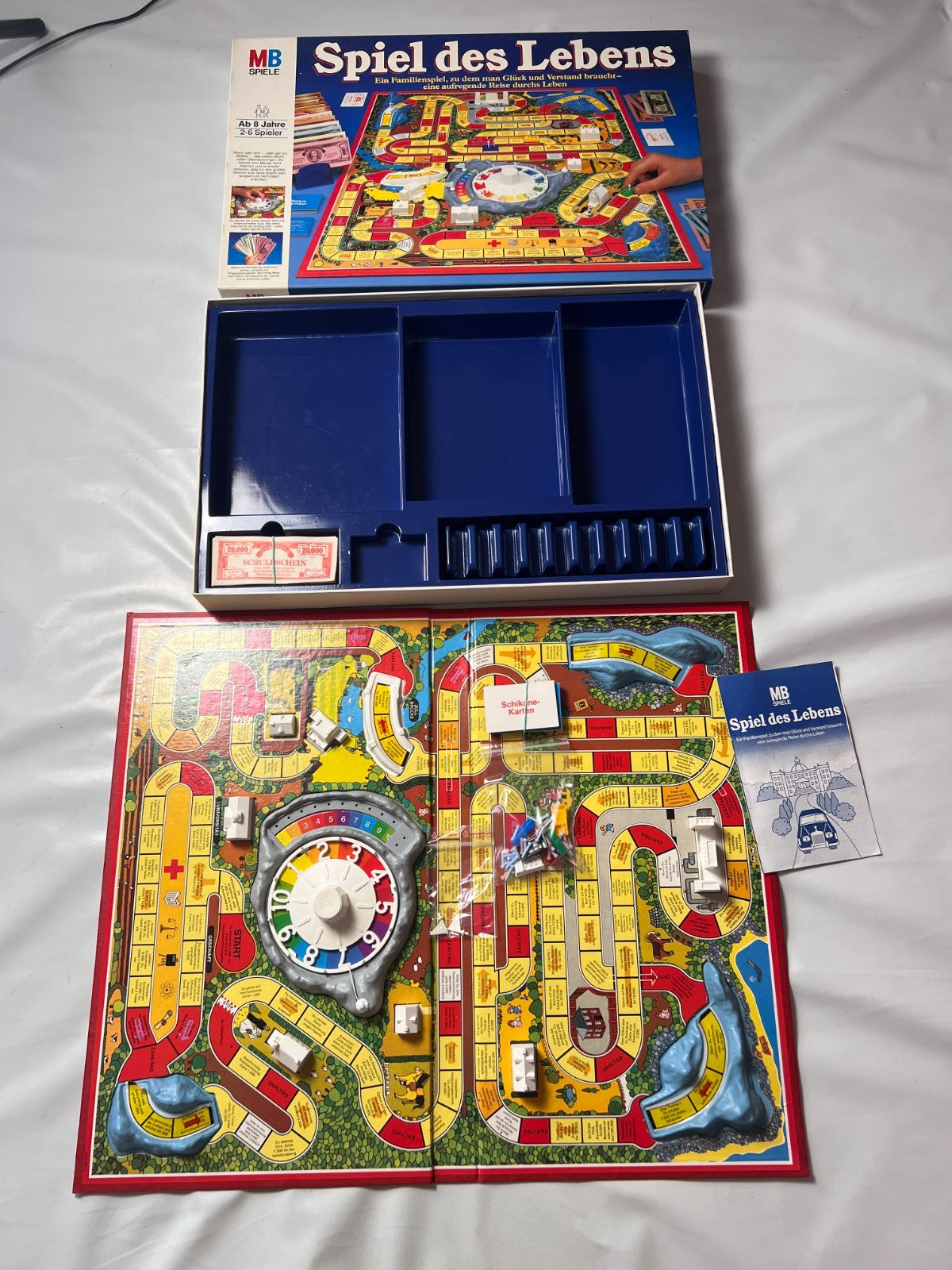 Spiel des Lebens MB 1984 Spiel blaue Ausgabe Brettspiel 2 Fahnen Vollständig - Ansicht 2