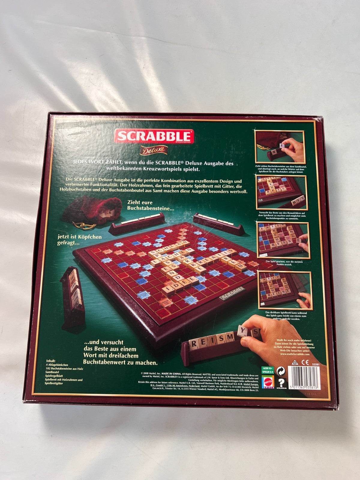 Scrabble Deluxe Spiel  Mattel 2008  Spielbrett drehbar + Holzrahmen Vollstäng - Ansicht 9