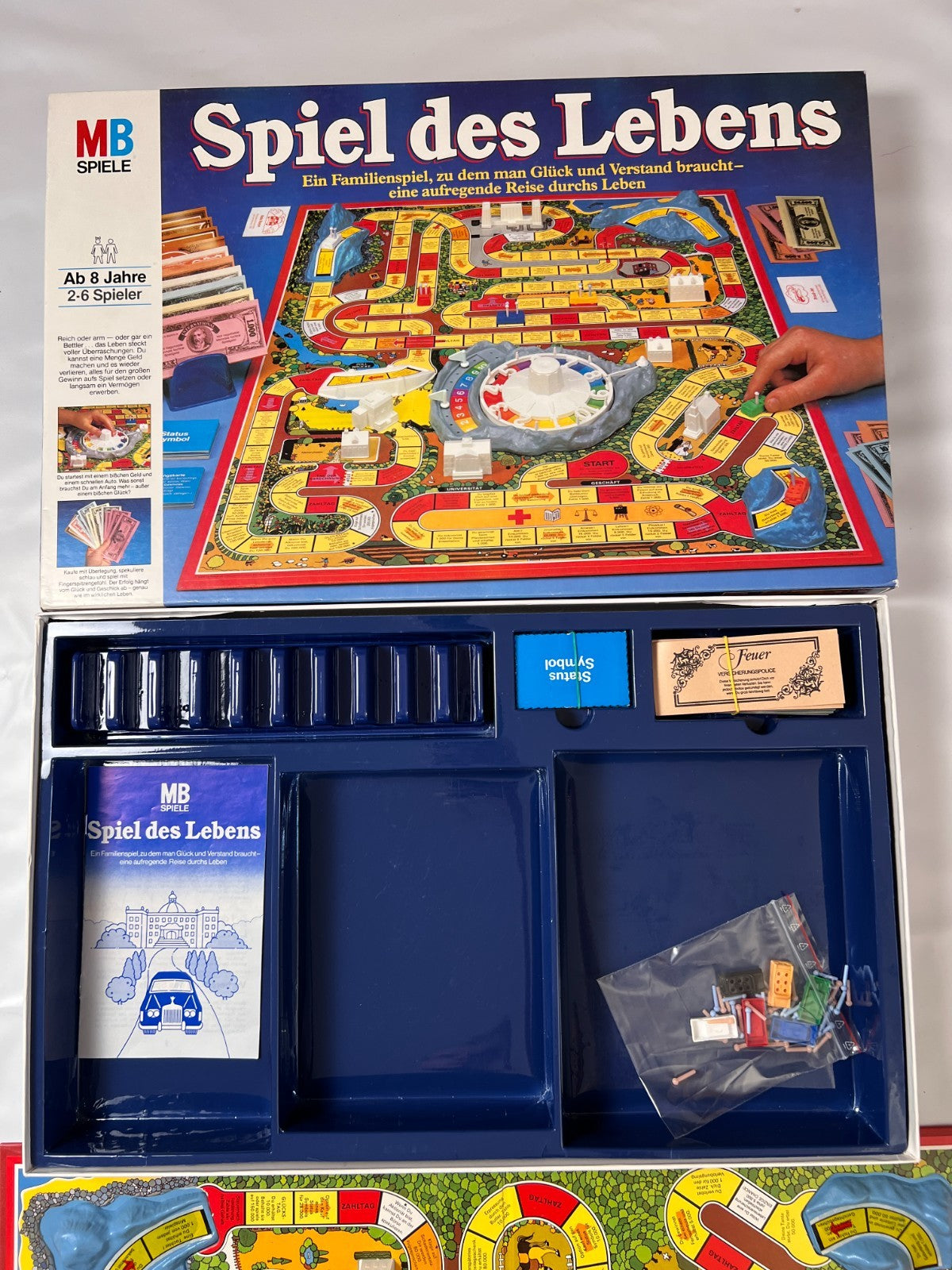 Spiel des Lebens MB 1984 Spiel blaue Ausgabe Brettspiel 2 Fahnen Vollständig - Ansicht 3