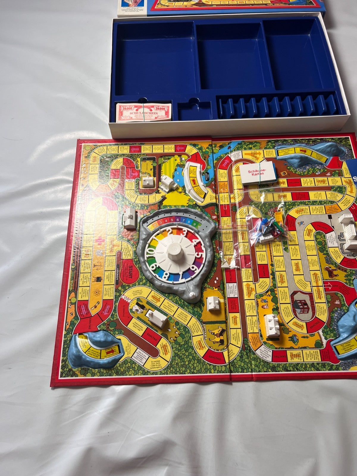 Spiel des Lebens MB 1984 Spiel blaue Ausgabe Brettspiel 2 Fahnen Vollständig - Ansicht 3