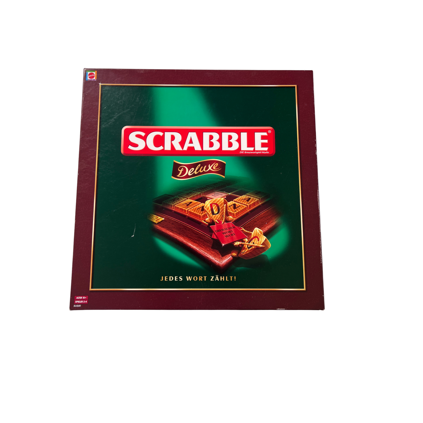 Scrabble Deluxe Spiel  Mattel 2008  Spielbrett drehbar + Holzrahmen Vollstäng - Ansicht 1