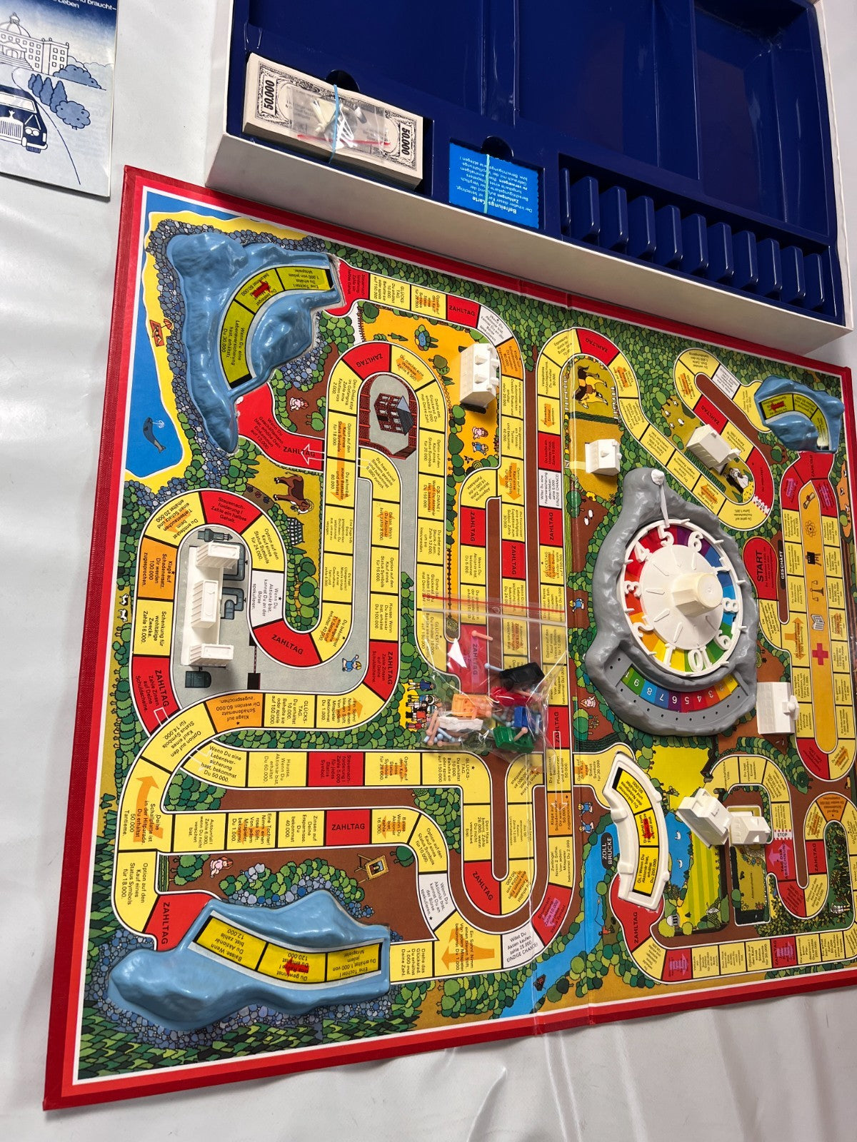 Spiel des Lebens MB 1984 Spiel blaue Ausgabe Brettspiel 2 Fahnen Vollständig - Ansicht 6