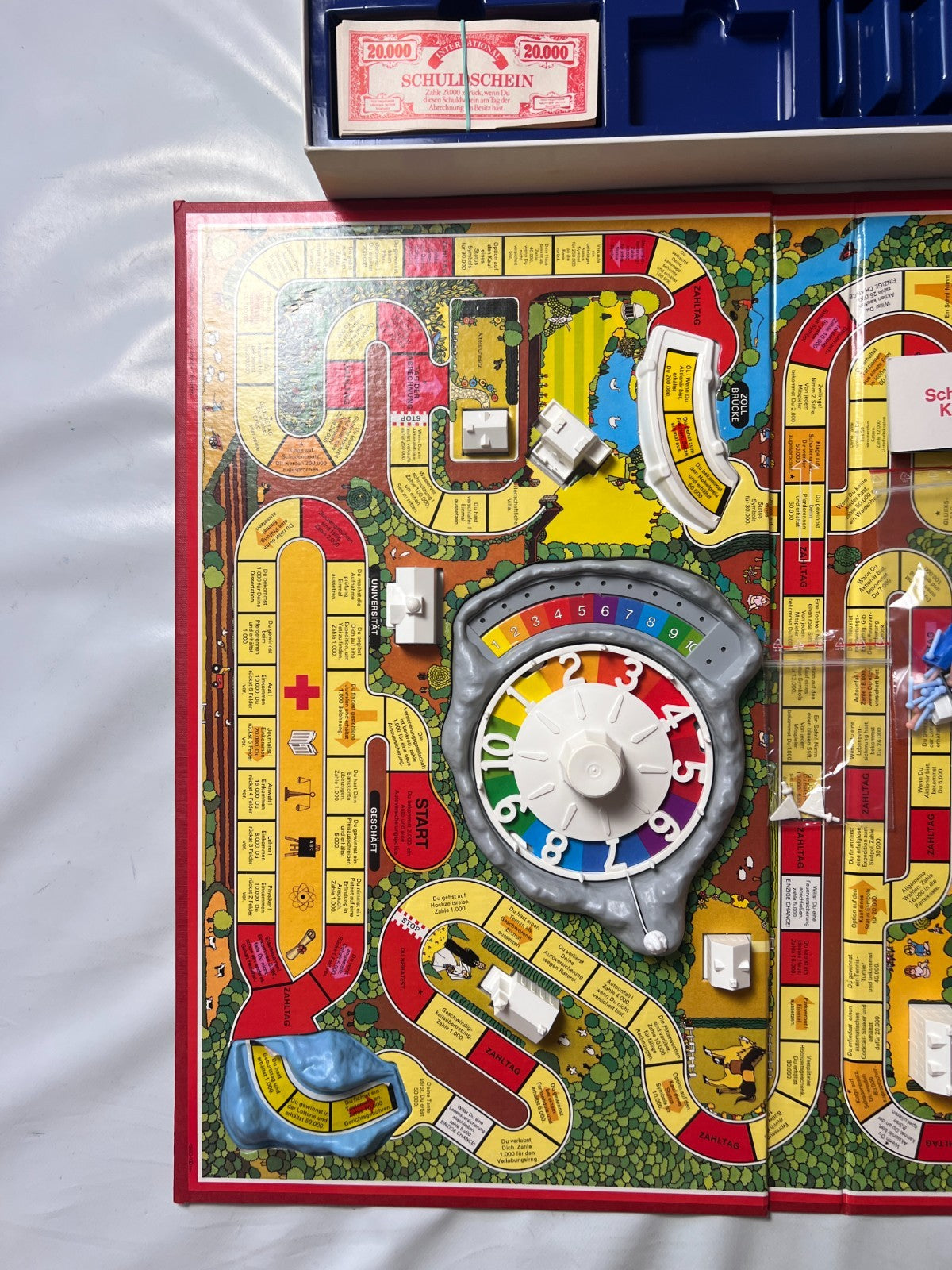 Spiel des Lebens MB 1984 Spiel blaue Ausgabe Brettspiel 2 Fahnen Vollständig - Ansicht 5