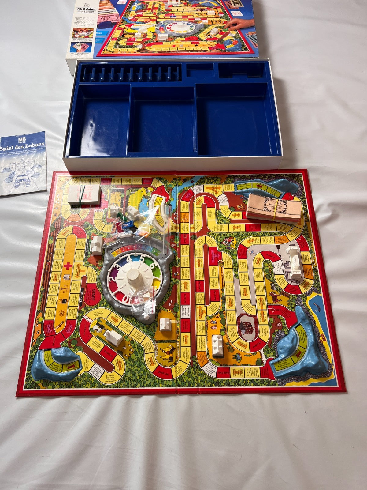 Spiel des Lebens MB 1984 Spiel blaue Ausgabe Brettspiel 2 Fahnen Vollständig - Ansicht 3