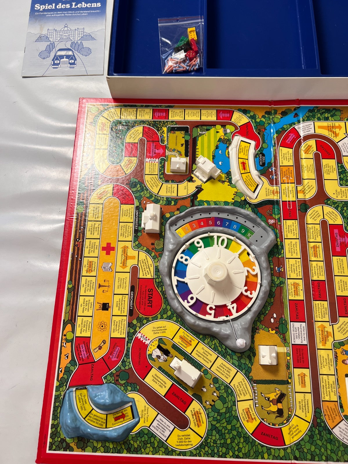 Spiel des Lebens MB 1984 Spiel blaue Ausgabe Brettspiel 2 Fahnen Vollständig - Ansicht 4