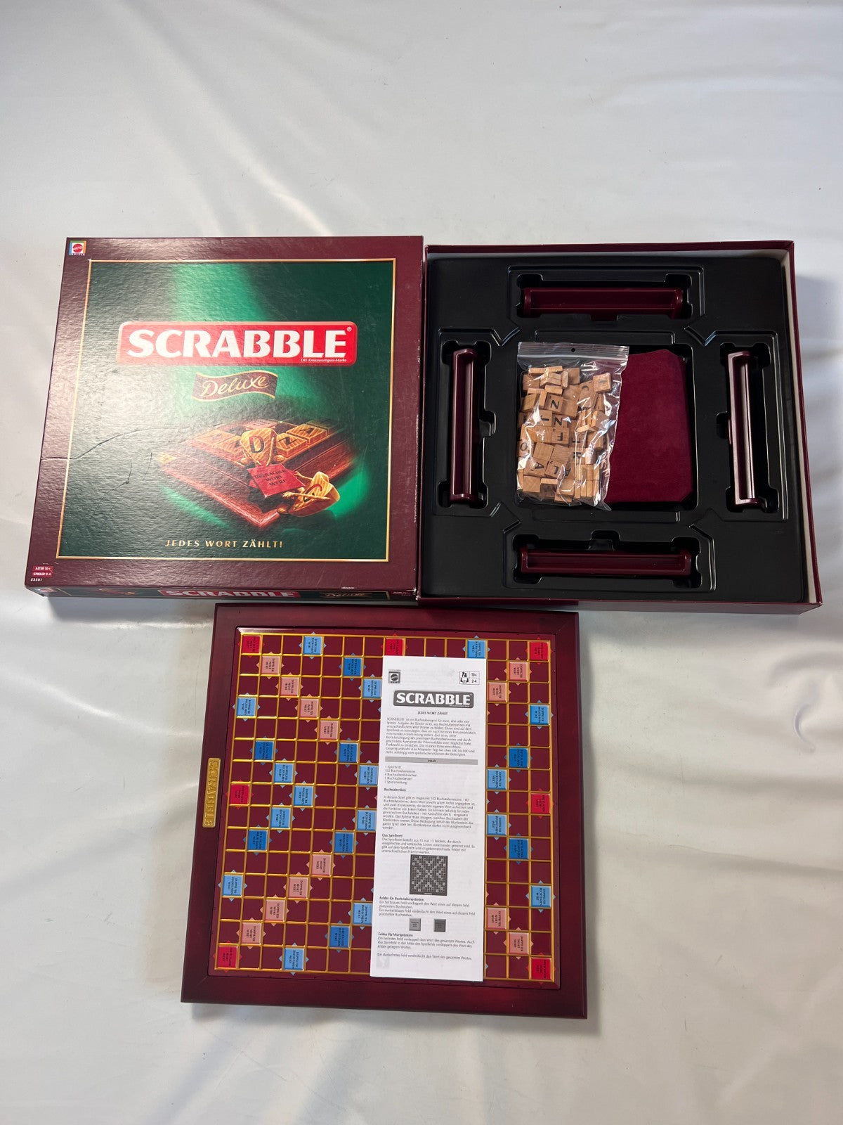 Scrabble Deluxe Spiel  Mattel 2008  Spielbrett drehbar + Holzrahmen Vollstäng - Ansicht 2