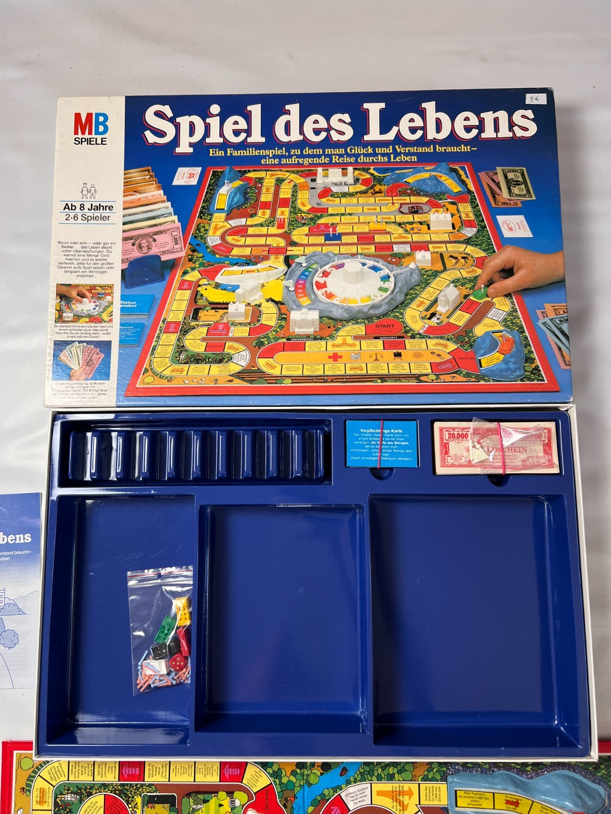 Spiel des Lebens MB 1984 Spiel blaue Ausgabe Brettspiel 2 Fahnen Vollständig - Ansicht 3