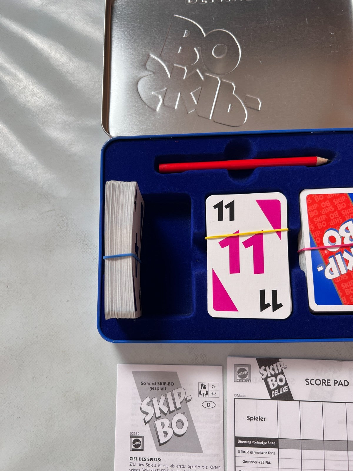 Skip Bo deluxe blau Metalldose Mattel 2006 Kartenspiel Spiel - Vollständig - Ansicht 3