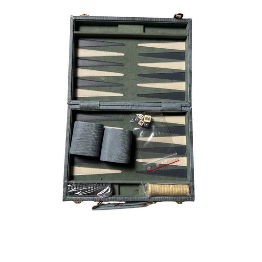 Backgammon im Koffer Grau 28x20cm geschlossen Kunstleder Schlangen optik - Ansicht 1