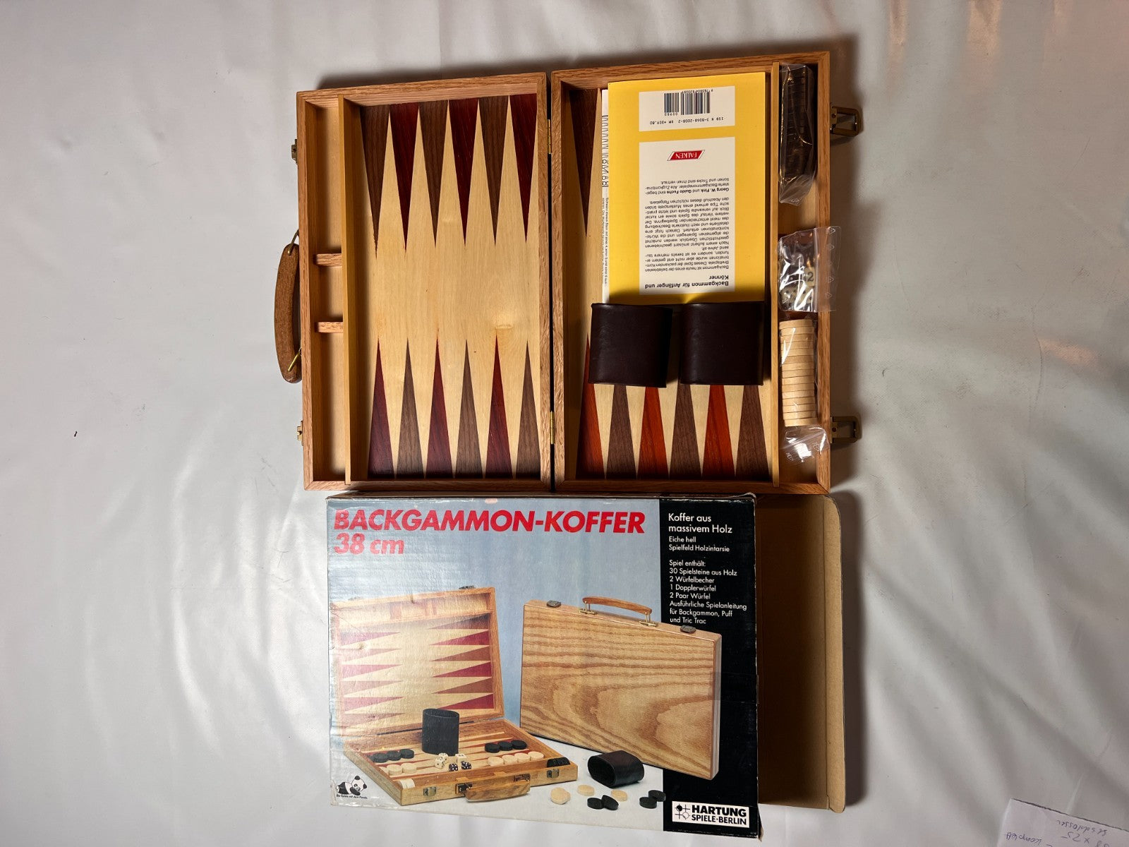Backgammon Koffer HARTUNG Spiele 38 cm Vintage Eiche Hell Holz  Vollständig - Ansicht 2