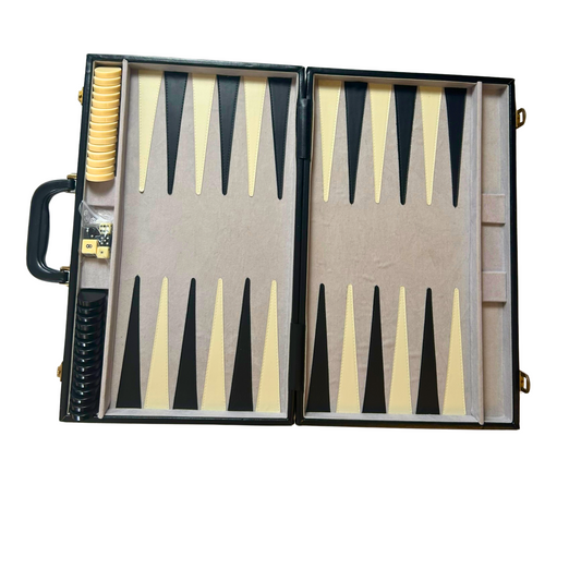 Backgammon Koffer - Kunstleder Schwarz 45x50 cm - Vollständig - Ansicht 1