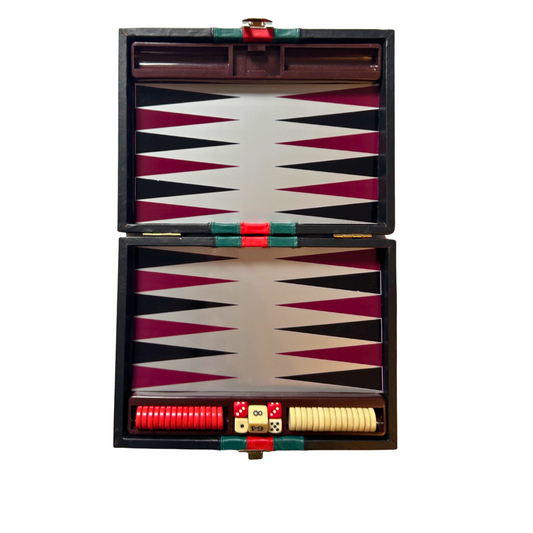 Backgammon Koffer - schwarz 22x26cm geschlossen - Vollständig - Ansicht 1