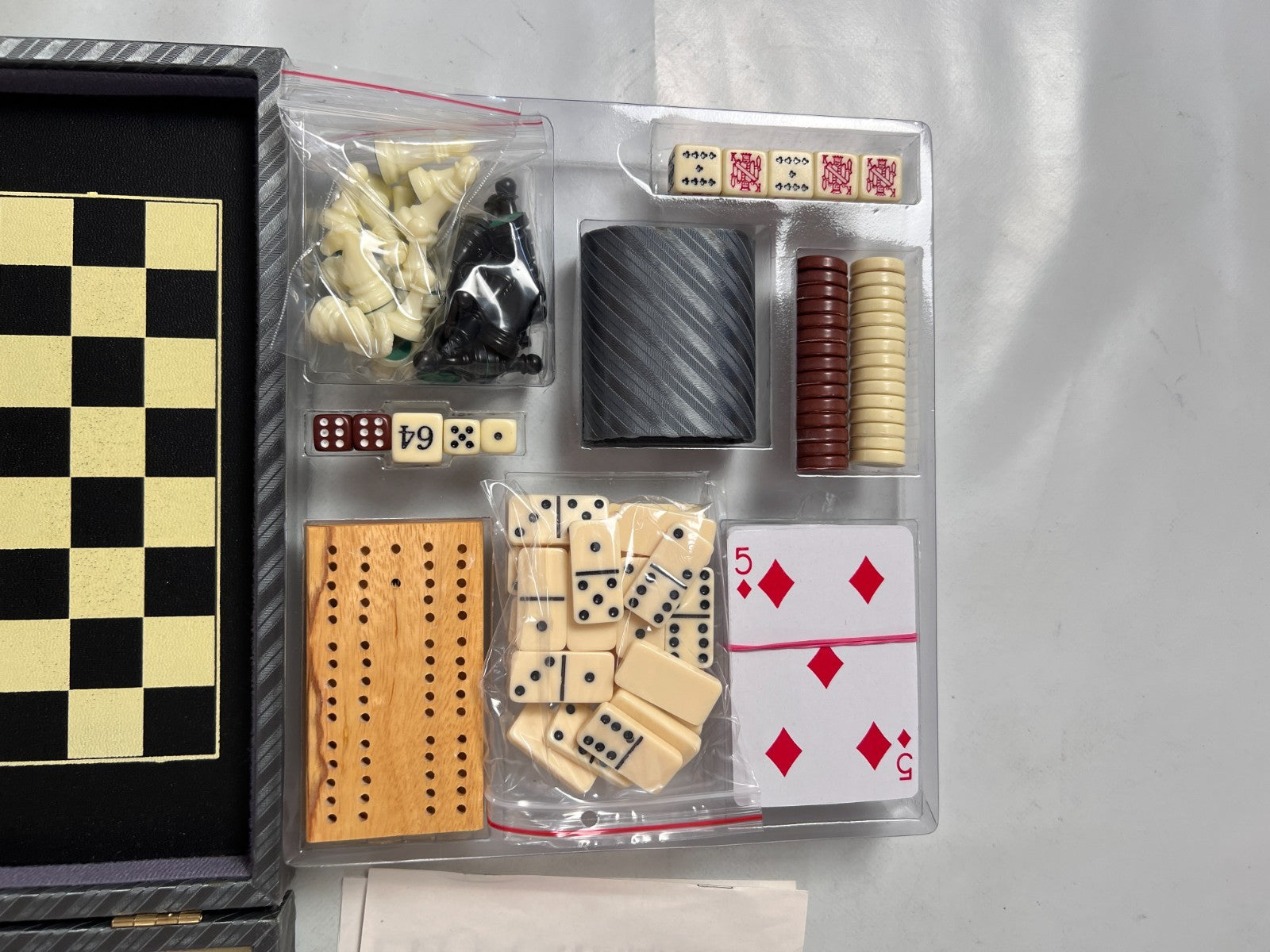 Backgammon Spiele Kunstleder-Koffer  26 x 23 cm geschlossen - Vollständig - Ansicht 3
