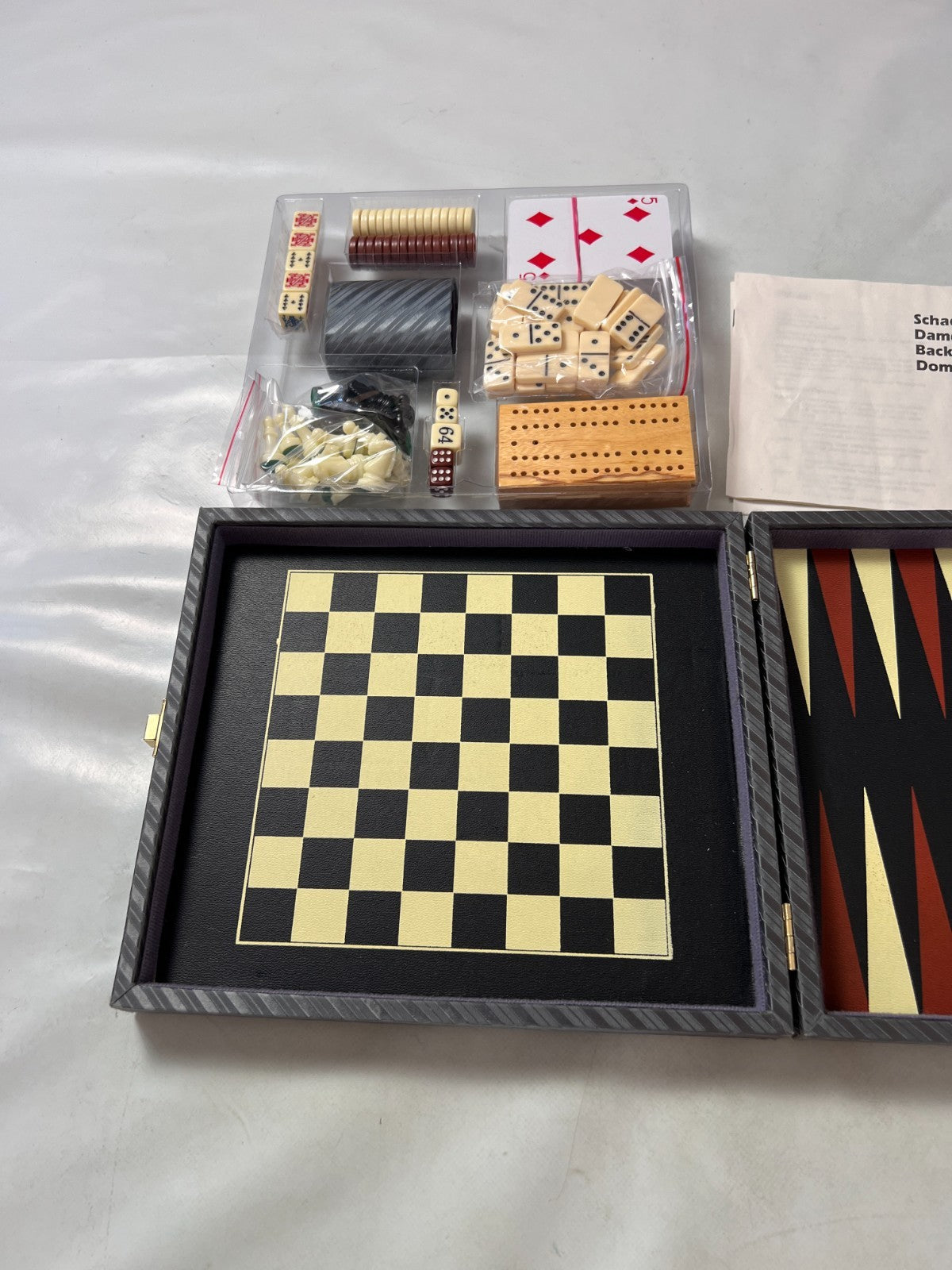 Backgammon Spiele Kunstleder-Koffer  26 x 23 cm geschlossen - Vollständig - Ansicht 4