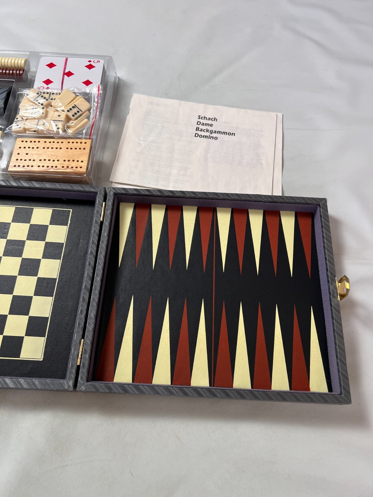Backgammon Spiele Kunstleder-Koffer  26 x 23 cm geschlossen - Vollständig - Ansicht 5