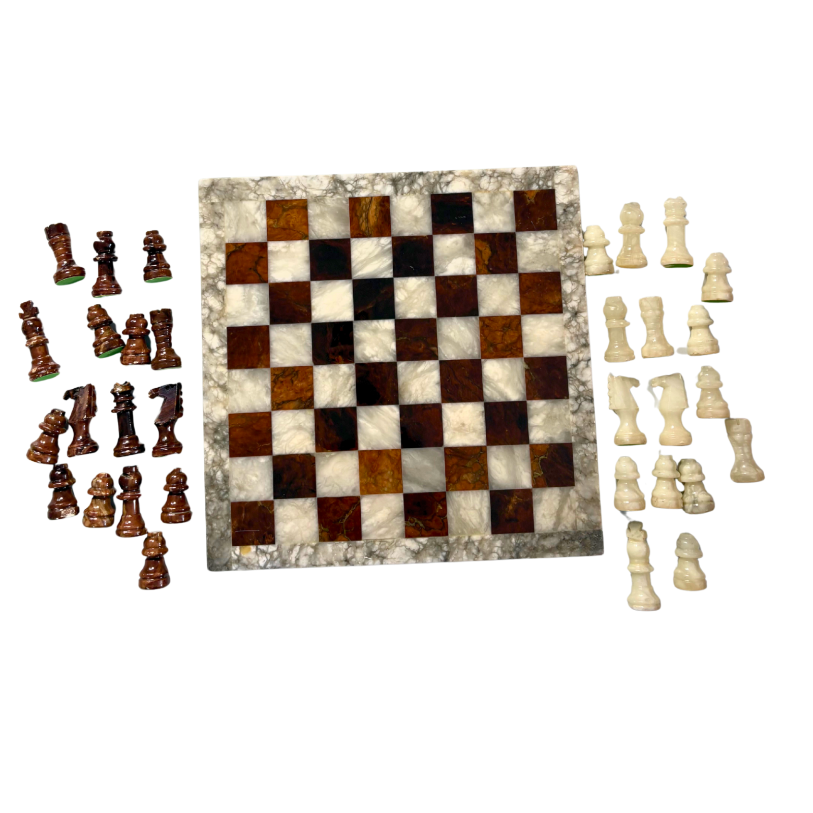 Exklusives Vintage Schachspiel aus massivem OnyxMarmor (Kalkonyx)  Vollständig - Ansicht 1