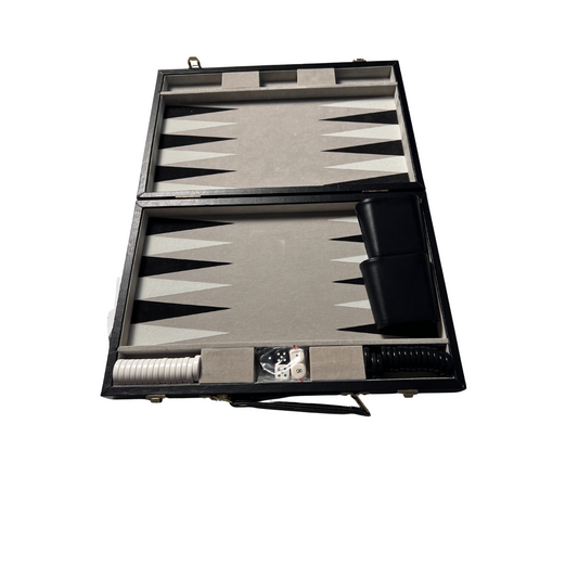 Großer Backgammon Kunstleder-Koffer - Schwarz  38 x 25 cm geschlossen - Ansicht 1