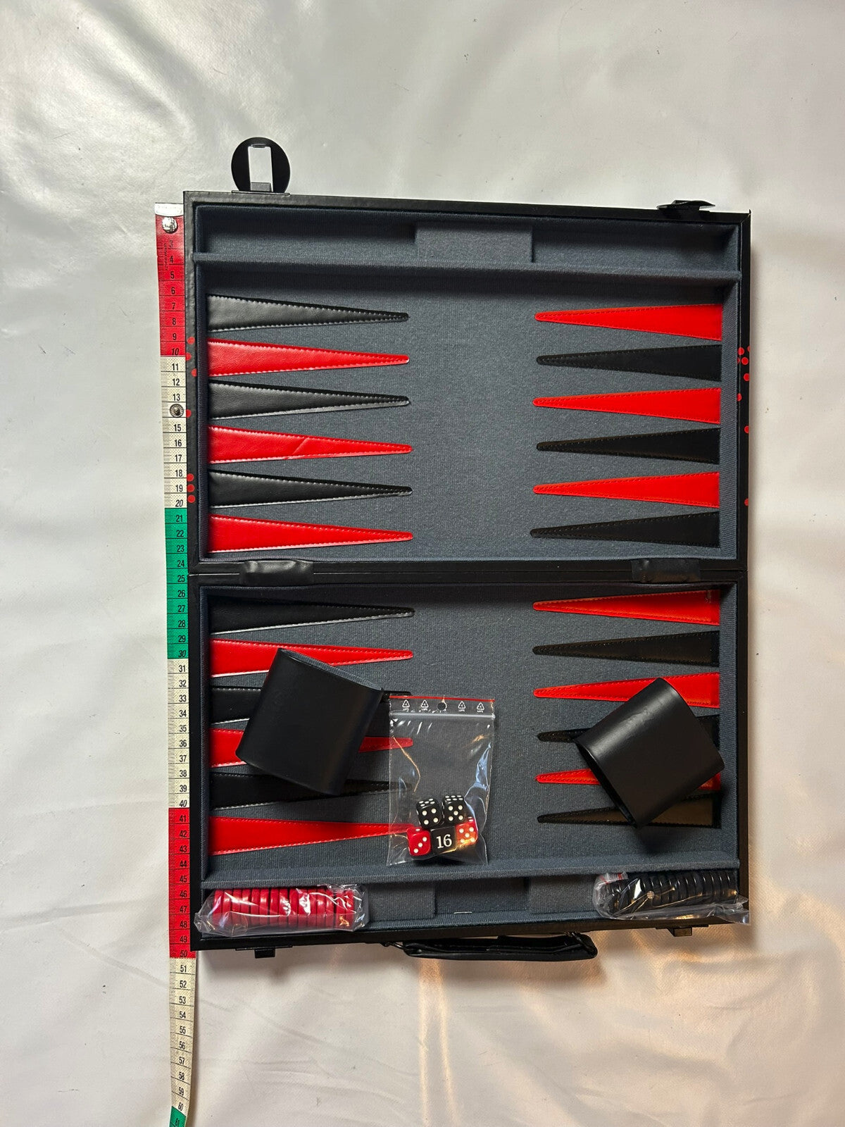 Großer Backgammon KunstlederKoffer Rot schwarz  38 x 25 cm geschlossen - Ansicht 10