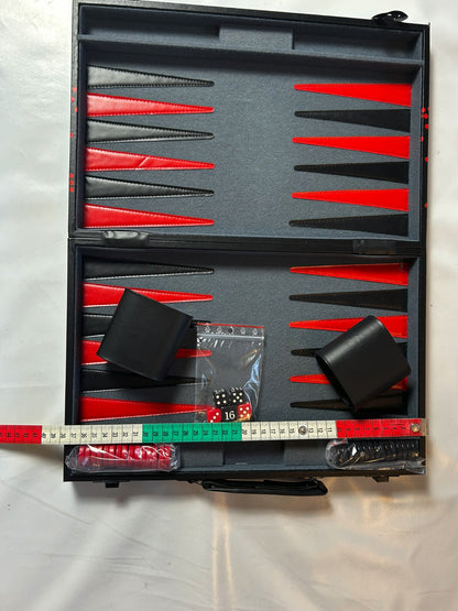 Großer Backgammon KunstlederKoffer Rot schwarz  38 x 25 cm geschlossen - Ansicht 12