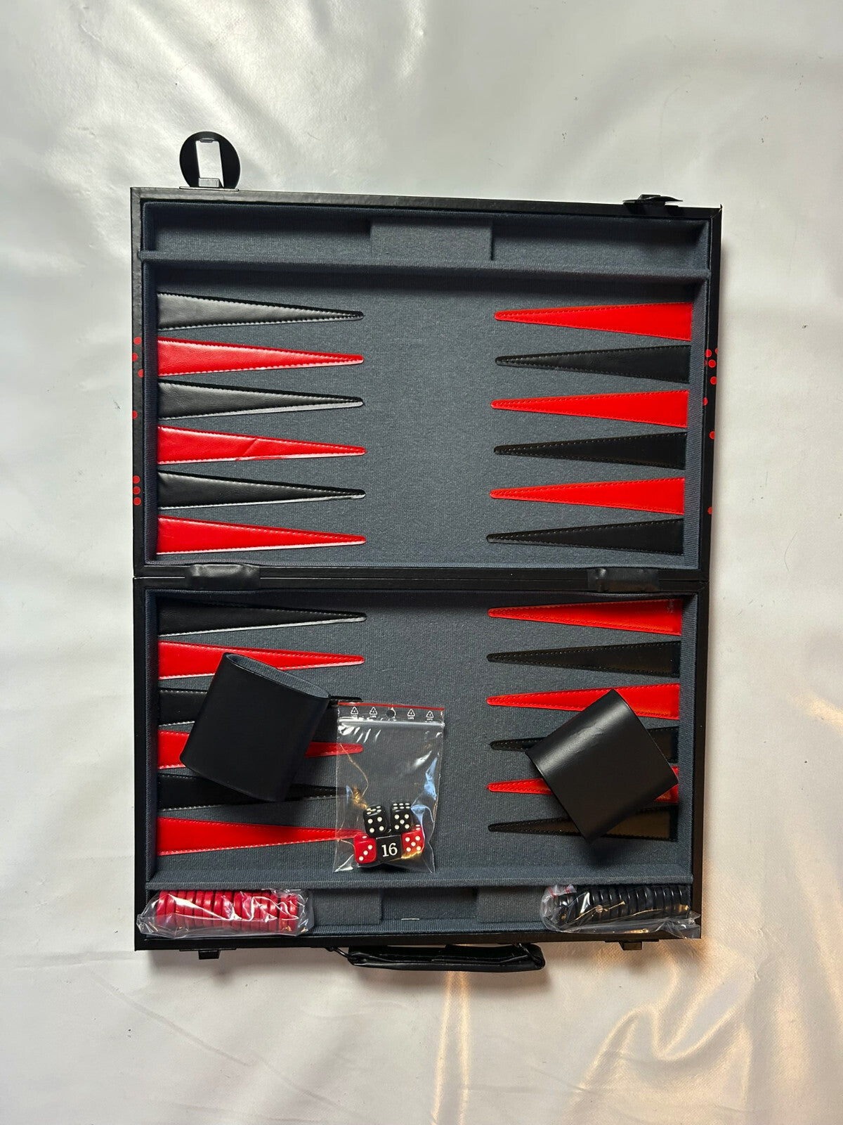 Großer Backgammon KunstlederKoffer Rot schwarz  38 x 25 cm geschlossen - Ansicht 6