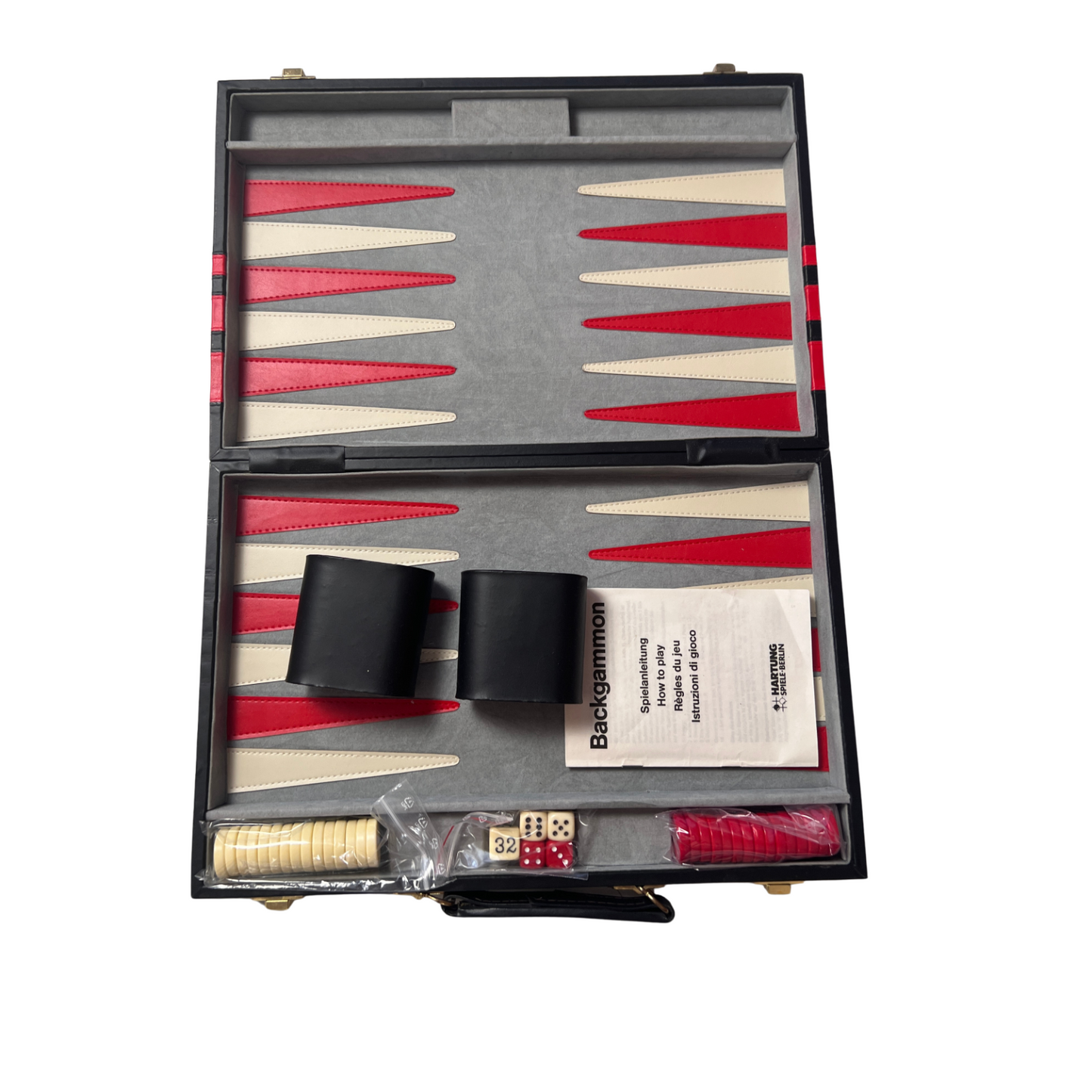 Großer Backgammon KunstlederKoffer Rot schwarz Hartung  38 x 25 cm geschlossen - Ansicht 1