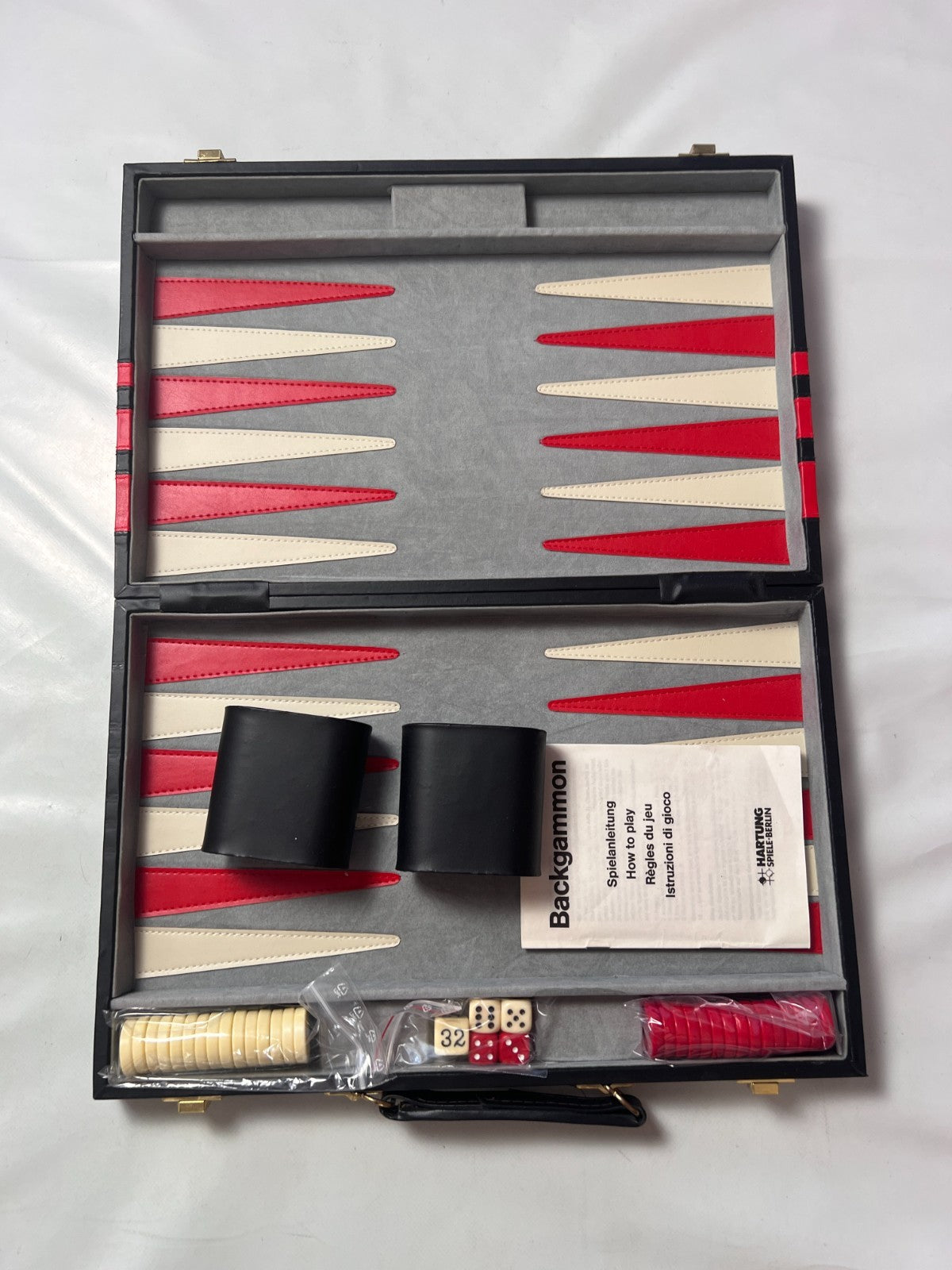 Großer Backgammon KunstlederKoffer Rot schwarz Hartung  38 x 25 cm geschlossen - Ansicht 2