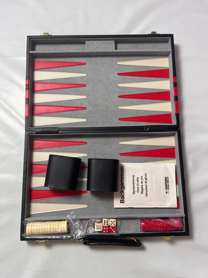Großer Backgammon KunstlederKoffer Rot schwarz Hartung  38 x 25 cm geschlossen - Ansicht 2