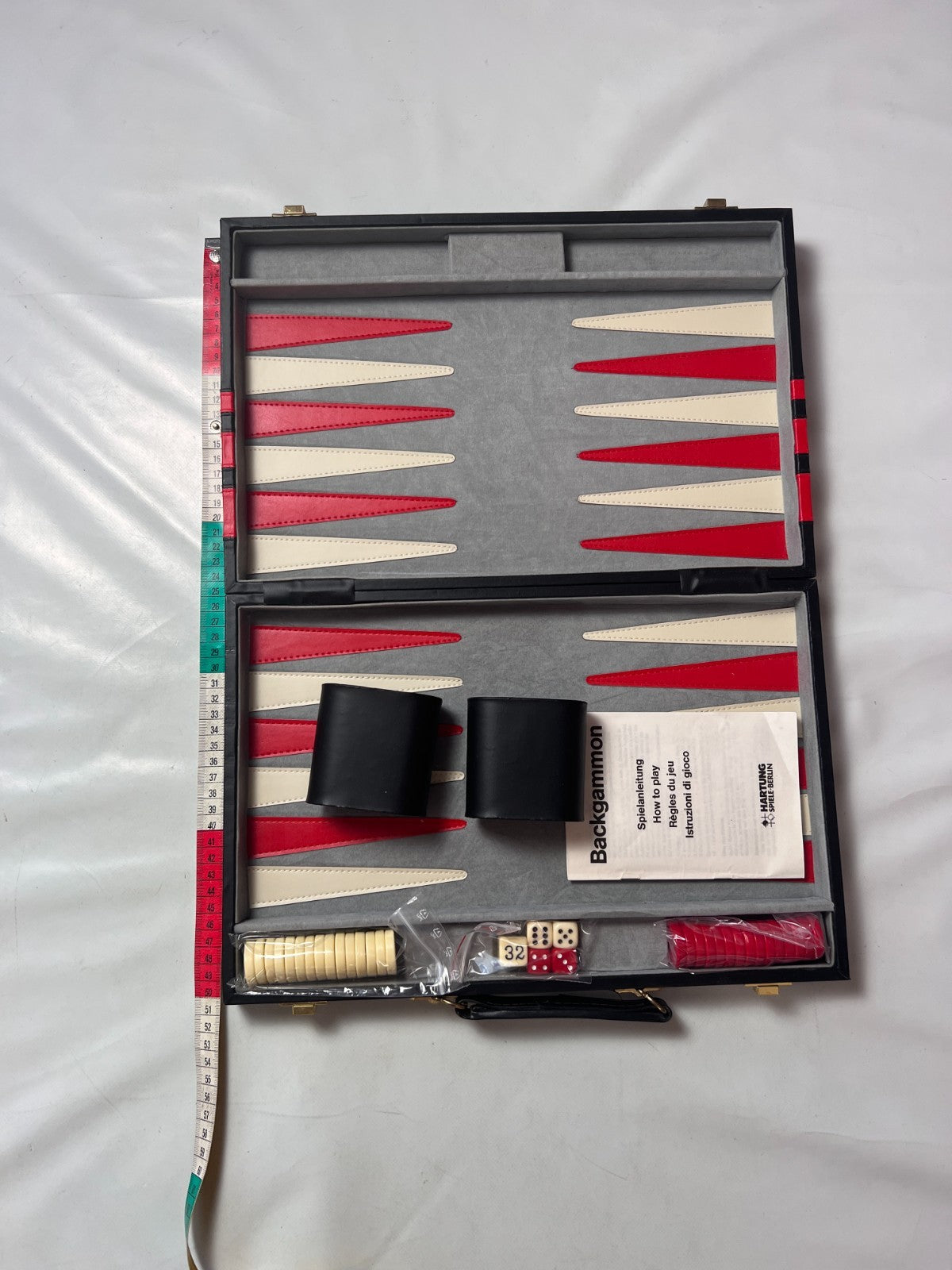 Großer Backgammon KunstlederKoffer Rot schwarz Hartung  38 x 25 cm geschlossen - Ansicht 3