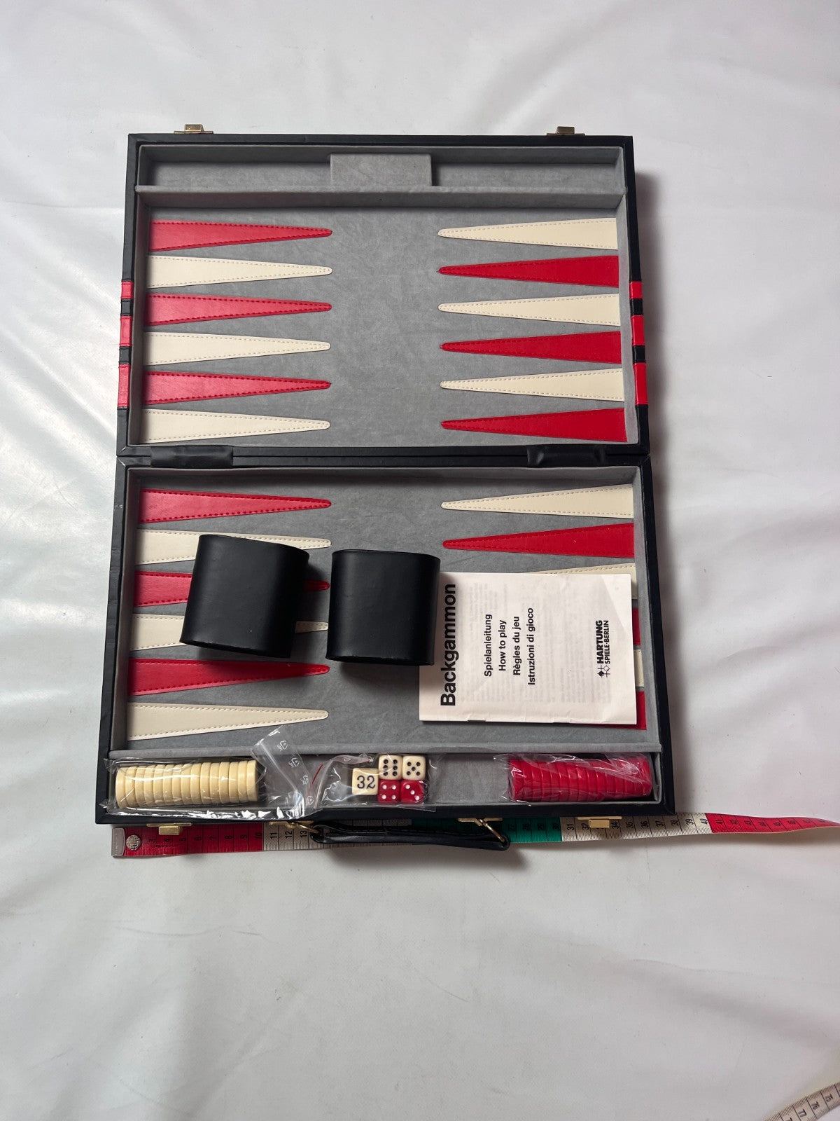 Großer Backgammon KunstlederKoffer Rot schwarz Hartung  38 x 25 cm geschlossen - Ansicht 4