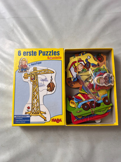 HABA Kinderpuzzle - Baustelle - 6 erste Puzzles + Holzfigur - Vollständig - Ansicht 2