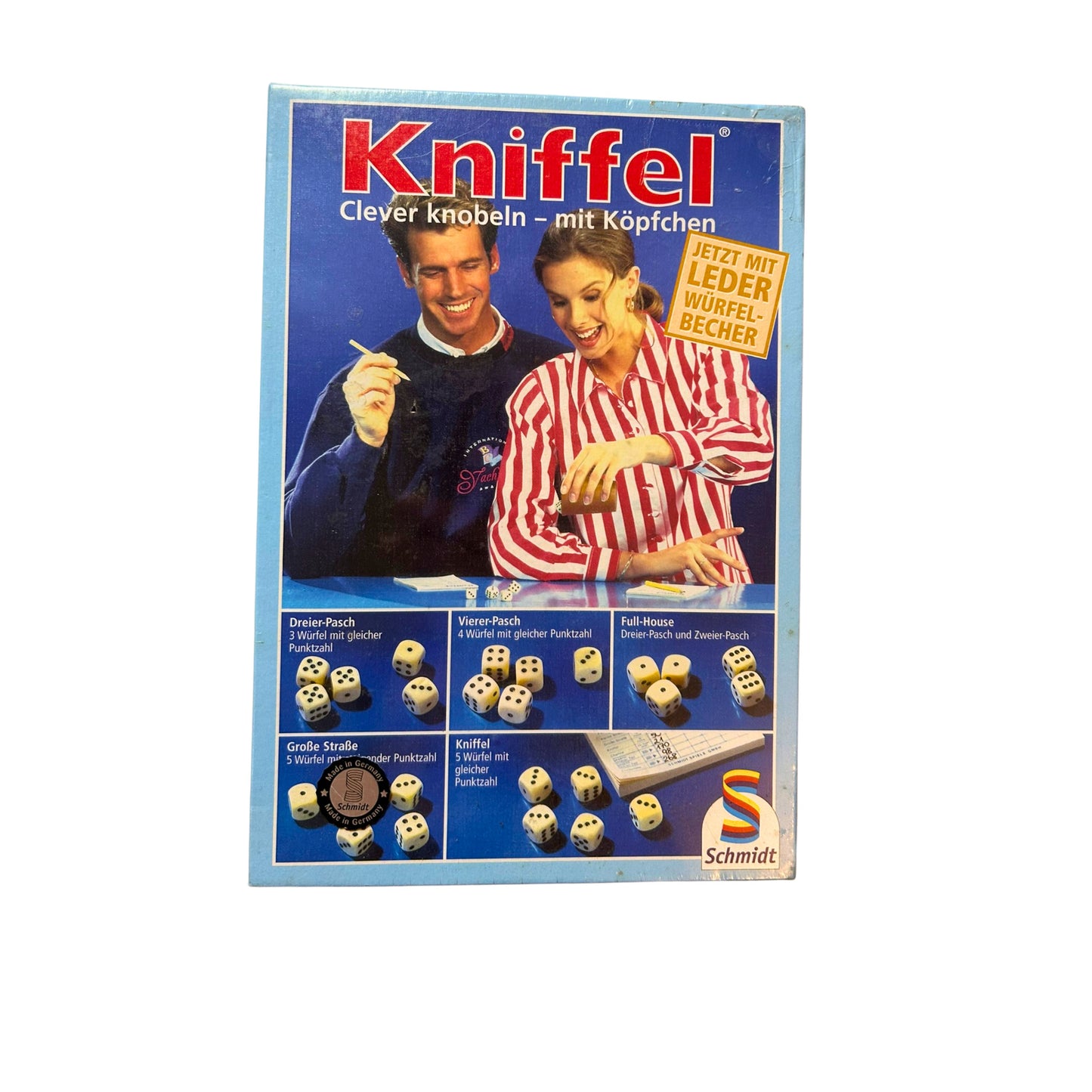 Kniffel mit Leder-Würfelbecher,Schmidt Spiel,Clever knobeln mit Köpfchen,Neu,OVP – SKU W9286 – Würfelspiel gebraucht kaufen bei Brettspielimperium