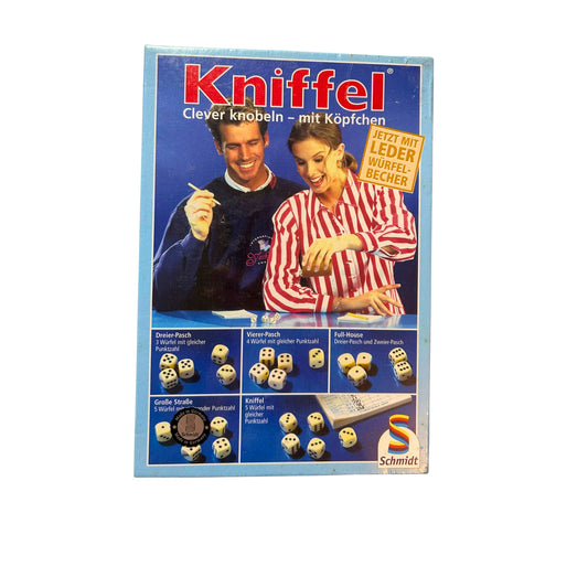 Kniffel mit Leder-Würfelbecher,Schmidt Spiel,Clever knobeln mit Köpfchen,Neu,OVP – SKU W9286 – Würfelspiel gebraucht kaufen bei Brettspielimperium