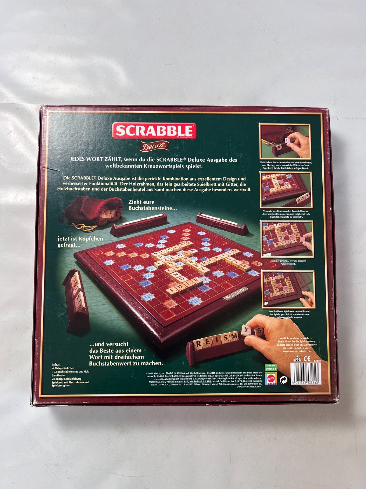 Scrabble Deluxe Spiel  Mattel 2006  Spielbrett + Holzrahmen Vollständig - Ansicht 3