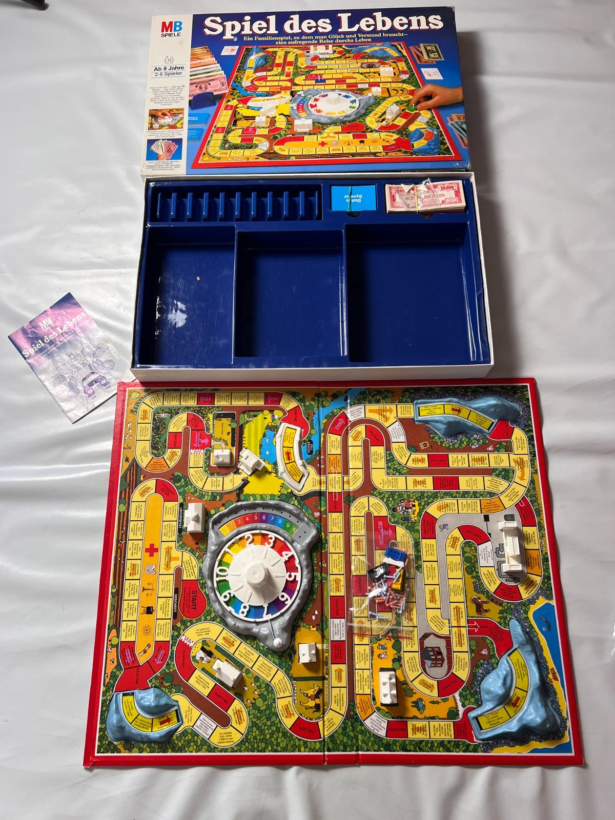 Spiel des Lebens MB 1984 Spiel blaue Ausgabe Brettspiel 2 Fahnen Vollständig - Ansicht 2