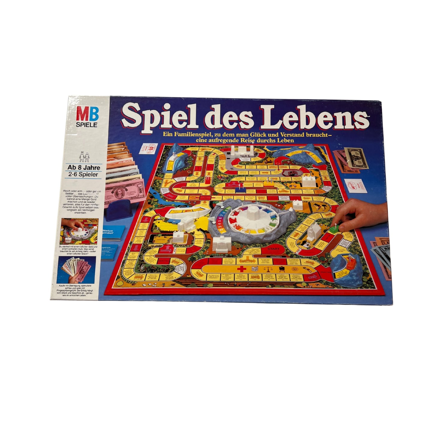 Spiel des Lebens MB 1984 Spiel blaue Ausgabe Brettspiel 2 Fahnen – SKU A13166 – Gesellschaftsspiel gebraucht kaufen bei Brettspielimperium