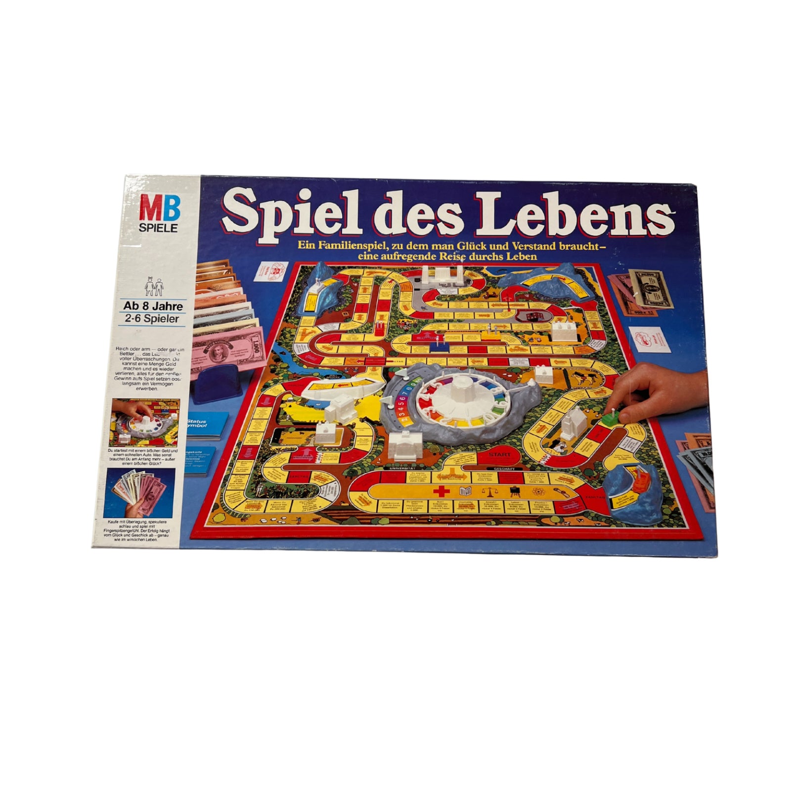 Spiel des Lebens MB 1984 Spiel blaue Ausgabe Brettspiel 2 Fahnen – SKU A13166 – Gesellschaftsspiel gebraucht kaufen bei Brettspielimperium