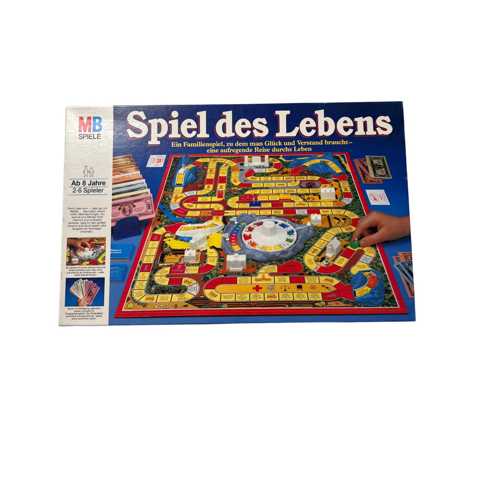 Spiel des Lebens MB 1984 Spiel blaue Ausgabe Brettspiel 2 Fahnen – SKU A13490 – Gesellschaftsspiel gebraucht kaufen bei Brettspielimperium